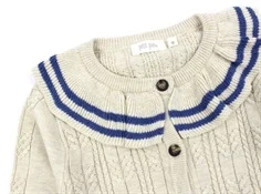 Petit Piao nature white/denim blue knit cabel collar cardigan 